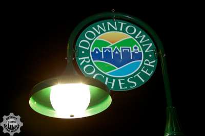 The streetlights of Downtown Rochester