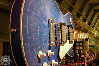Huge blue guitar at the entrance of "Women Who Rock" exhibit