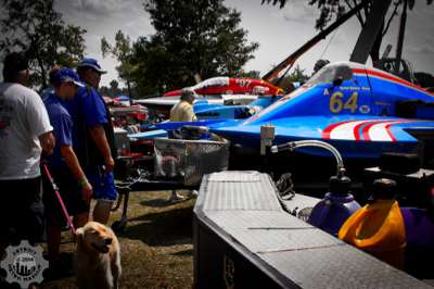 Hydroplanes, crew, and their pooch